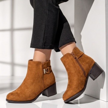Botine dama cu toc si fermoar maro suede LILI44, 2, modlet.ro