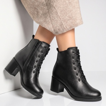 Botine dama cu toc si fermoar negre din Piele naturala BIA29, 3, modlet.ro