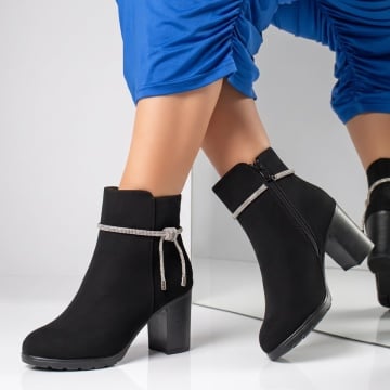 Botine dama cu toc si fermoar negru suede GINA23, 2, modlet.ro