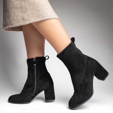 Botine dama cu toc si fermoar negru suede MOD12390, 2, modlet.ro