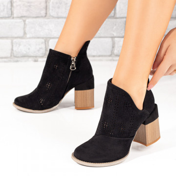 Botine dama cu toc si perforatii negre suede MOD10386, 3, modlet.ro