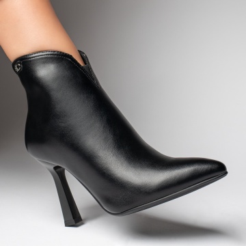 Botine dama cu toc subtire si fermoar negre MOD12384, 4, modlet.ro