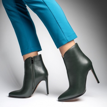 Botine dama cu toc subtire verzi din Piele naturala MOD12427, 3, modlet.ro