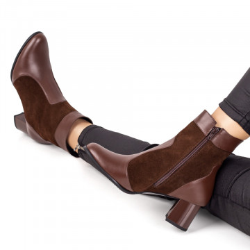 Botine dama maro suede cu toc gros din Piele naturala MOD07302, 4, modlet.ro