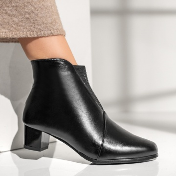 Botine dama negre cu toc mic si fermoar lateral MOD07333, 2, modlet.ro