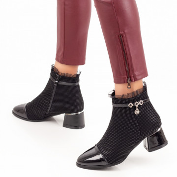 Botine negre cu toc gros si dantela dama cu varf lacuit MARA37, 2, modlet.ro