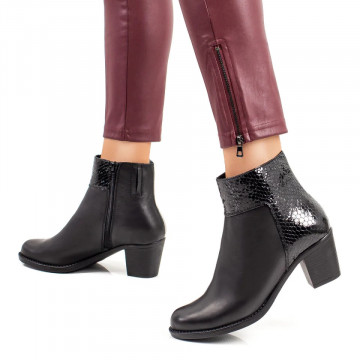 Botine negre dama cu toc gros din Piele naturala MOD05646, 4, modlet.ro