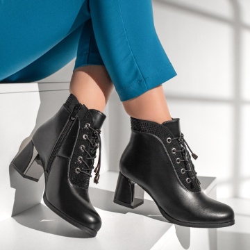 Botine negre dama cu toc gros MOD12905, 4, modlet.ro
