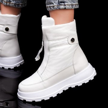 Cizme dama, Cizme dama albe din fas cu fermoar MOD06940, modlet.ro