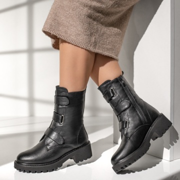 Cizme dama cu fermoar si curele negre MOD12706, 1, modlet.ro