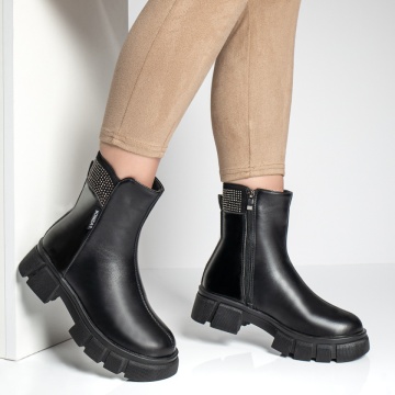 Cizme dama cu fermoar si pietre decorative aplicate negre MOD06928, 3, modlet.ro