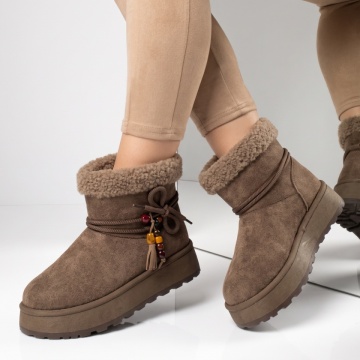 Cizme de iarna, Cizme dama cu talpa groasa tip oog khaki suede LILI47, modlet.ro