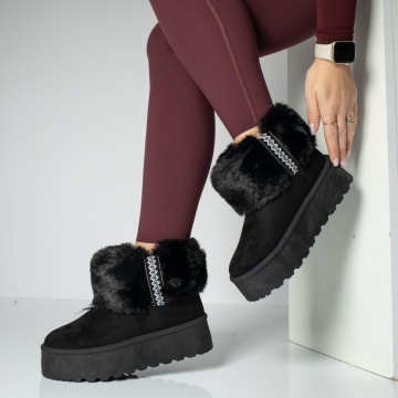 Ghete Dama, Cizme dama cu talpa groasa tip UG negru suede MOD12836, modlet.ro