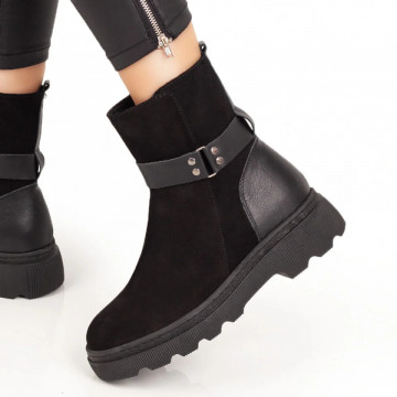 Cizme dama negre suede cu fermoar din Piele naturala MOD05648, 3, modlet.ro