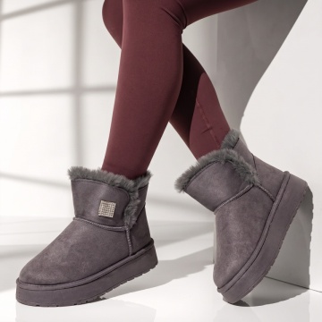 Cizme dama tip UG cu accesoriu decorativ gri suede EMA48, 2, modlet.ro