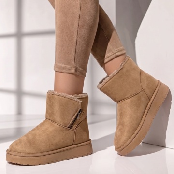 Cizme dama tip UG cu fermoar bej suede EMA46