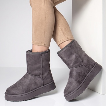 Cizme dama tip UG cu talpa groasa gri suede EMA47