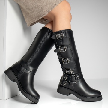 Cizme lungi dama cu catarame negre MOD12809, 3, modlet.ro