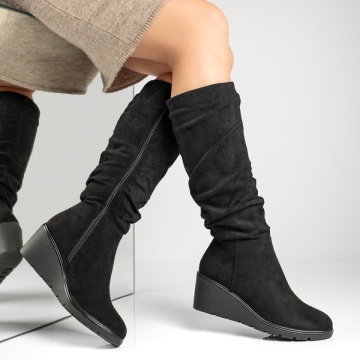 Cizme lungi dama cu platforma negru suede MOD12887, 3, modlet.ro
