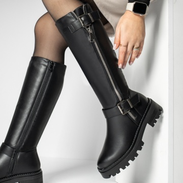 Cizme lungi dama cu talpa groasa negre MOD14147