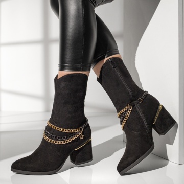 Cizme scurte cu lant negre suede MOD10761, 2, modlet.ro