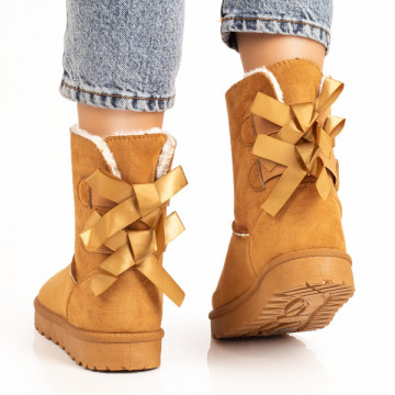 Cizme scurte dama maro suede cu fundite la spate MOD07441, 4, modlet.ro