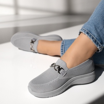 Espadrile dama cu accesoriu decorativ gri EMA1
