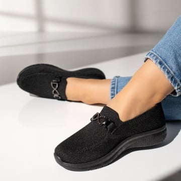 Espadrile dama cu accesoriu decorativ negre EMA1, 2, modlet.ro