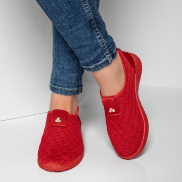 Espadrile dama cu perforatii din material textil rosii MOD13060, 3, modlet.ro