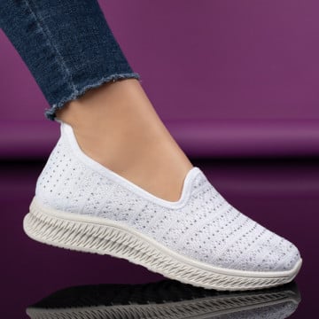 Espadrile sport dama cu strasuri din material textil albe ZEF10997, 1, zeforia.ro