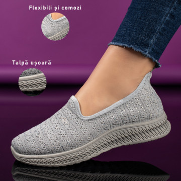 Espadrile sport dama cu strasuri din material textil gri ZEF10997, 3, zeforia.ro