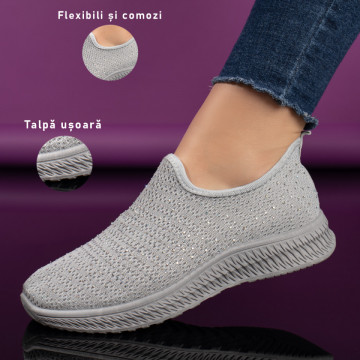 Espadrile sport dama gri cu strasuri atasate MOD09087, 3, modlet.ro