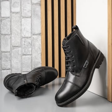 REDUCERI INCALTAMINTE, Ghete barbati cu siret si fermoar negre din Piele naturala MOD10570, modlet.ro