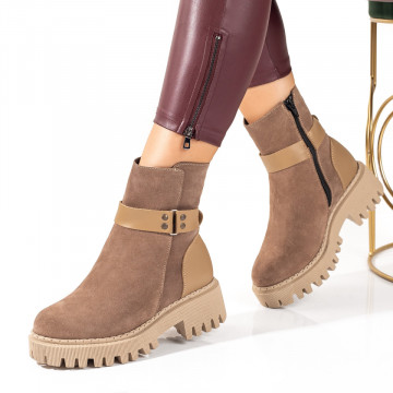 Ghete bej cu fermoar si talpa groasa dama din Piele naturala MOD05648, 3, modlet.ro