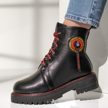 Ghete cu siret si fermoar dama negre cu rosu MOD07156, 3, modlet.ro