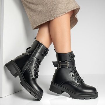 Ghete dama cu accesorii metalice si fermoar negre MOD12816, 3, modlet.ro