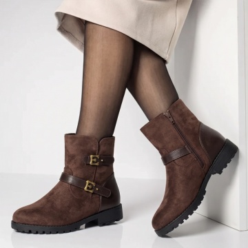 Ghete dama cu accesoriu decorativ maro suede LILI45, 2, modlet.ro