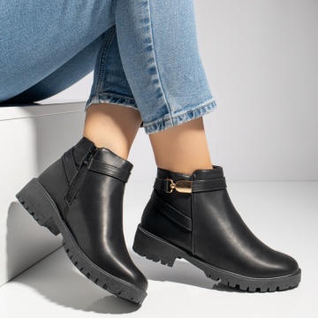 Ghete dama cu accesoriu metalic negre MOD12303, 3, modlet.ro