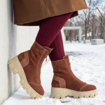 Ghete dama cu fermoar maro suede din Piele naturala MOD06567