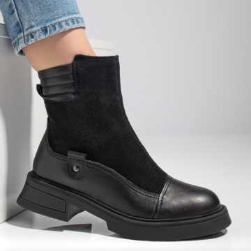 Ghete dama cu fermoar negru suede din Piele naturala MOD12659, 3, modlet.ro