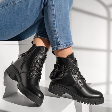 Ghete dama cu fermoar si accesoriu detasabil negre MOD12859, 4, modlet.ro