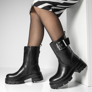 Ghete dama cu fermoar si catarama negre MOD12912