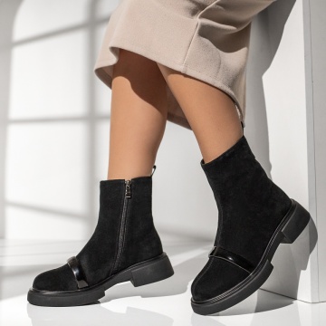 Ghete dama cu fermoar si talpa groasa negre suede din Piele naturala MOD14061, 3, modlet.ro