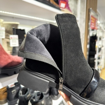 Ghete dama cu fermoar si talpa groasa negre suede din Piele naturala MOD14061, 3, modlet.ro