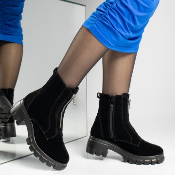 Ghete dama cu fermoar si talpa groasa negru suede MOD06597, 4, modlet.ro