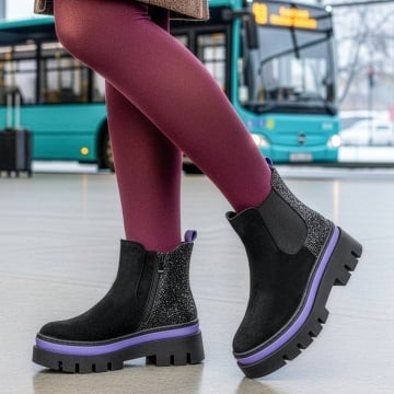 Ghete dama cu glitter negru suede MOD12262, 1, modlet.ro