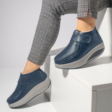 Ghete Dama, Ghete dama cu platforma albastre din Piele naturala MOD06370, modlet.ro