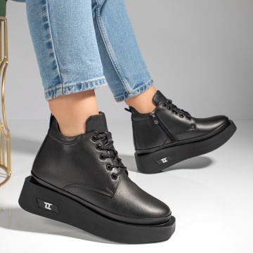 Ghete dama cu platforma si fermoar negre din Piele Naturala MOD12580, 3, modlet.ro