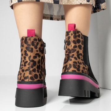Ghete dama cu print negru cu roz suede MOD12262, 4, modlet.ro