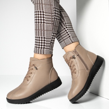 Ghete imblanite, Ghete dama cu siret elastic si fermoar maro MOD06886, modlet.ro